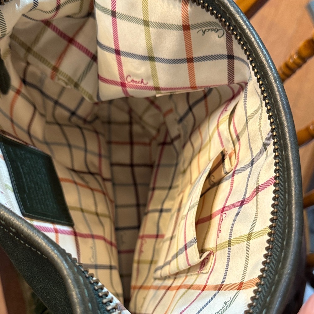 Coach Bleeker Tattersall Dark Green Leather Shoulder Bag - Picture 4 of 8